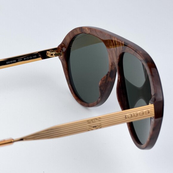Gucci Men BRAND NEW Sunglasses Black Gold Havana Grey Aviator GG1515S 001 - Picture 9 of 11